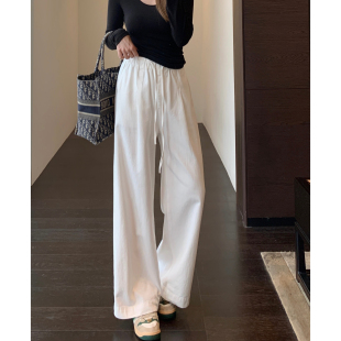 新款 AMR 女2026春夏季 设计感高腰显瘦白色直筒阔腿宽松牛仔裤