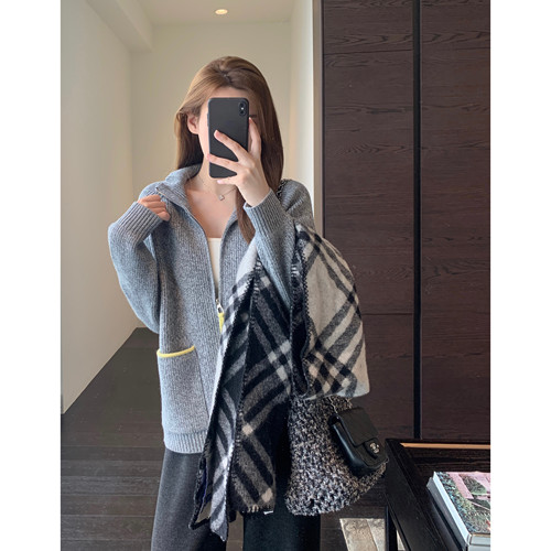 AMR UU◆设计感小众 时髦撞色慵懒宽松大毛衣显瘦针织衫女秋冬新