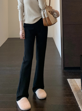 AMR UU◆显腿长～加绒加厚小黑裤高腰显瘦马体裤微喇裤女秋冬新款