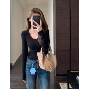 时髦U领正肩修身 宝藏T恤 显瘦长袖 打底衫 AMR 女春夏2026新款