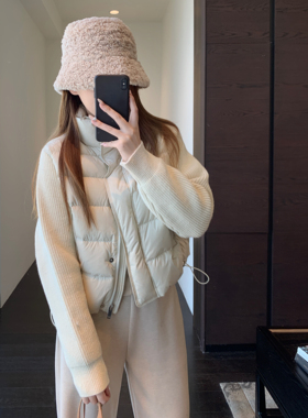 AMR UU◆设计感小众 时髦洋气针织袖拼接短款羽绒服女2025新款冬