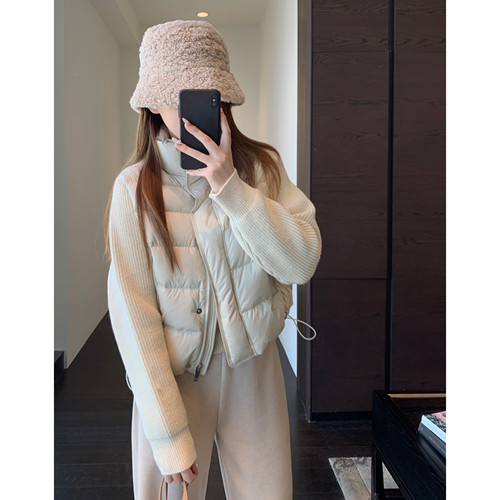 AMR UU◆设计感小众 时髦洋气针织袖拼接短款羽绒服女2025新款冬