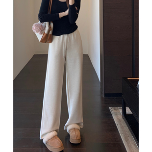 女秋冬新款 重磅羊绒醋酸舒适保暖高腰显瘦垂顺直筒阔腿裤 AMR