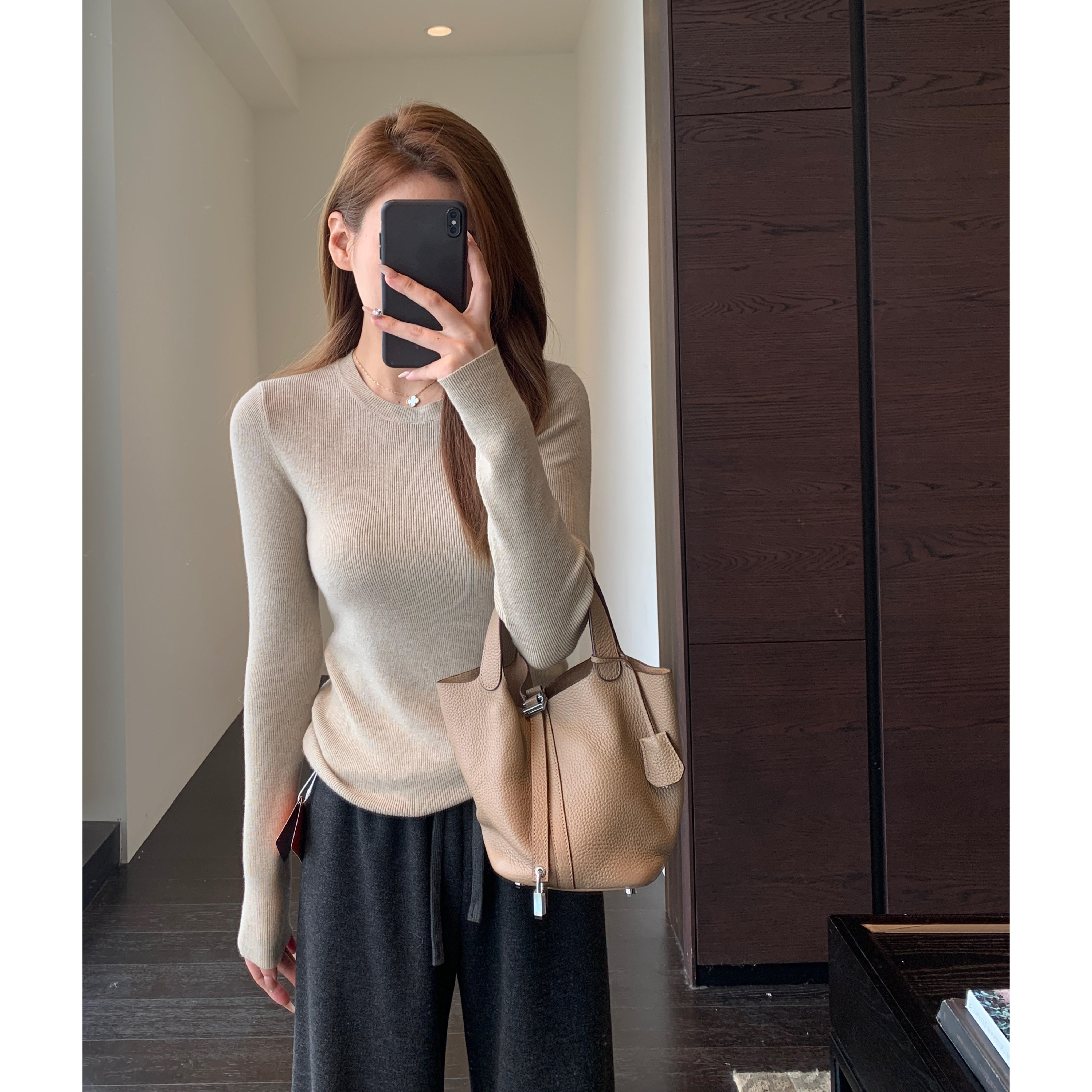 AMR UU◆搭配神器 内搭可外穿黑色打底衫针织上衣女2025新款冬秋