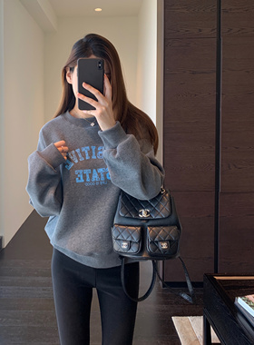 AMR UU◆美式休闲 慵懒休闲加绒加厚保暖字母印花卫衣女秋冬新款