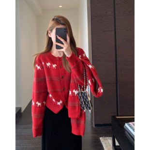 围巾两件套费尔岛慵懒针织开衫 设计感小众 女外套秋冬新 AMR