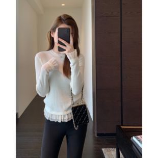 少女感时髦网纱花边针织打底衫 设计感小众 女上衣2026新 AMR
