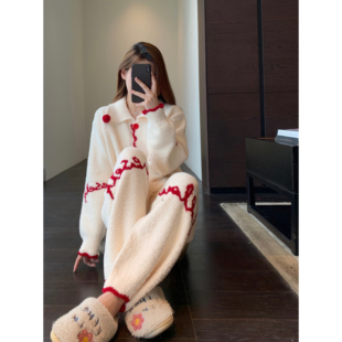加绒加厚保暖毛绒睡衣套装 日单好货 家居服睡衣女秋冬新 AMR