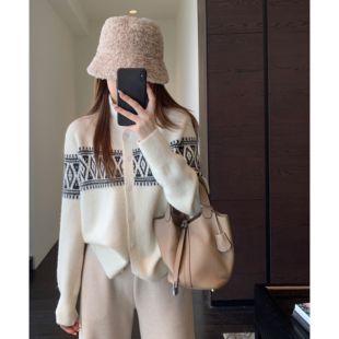 外套女上衣2025新款 AMR 时髦费尔岛高领针织毛衣开衫 氛围感