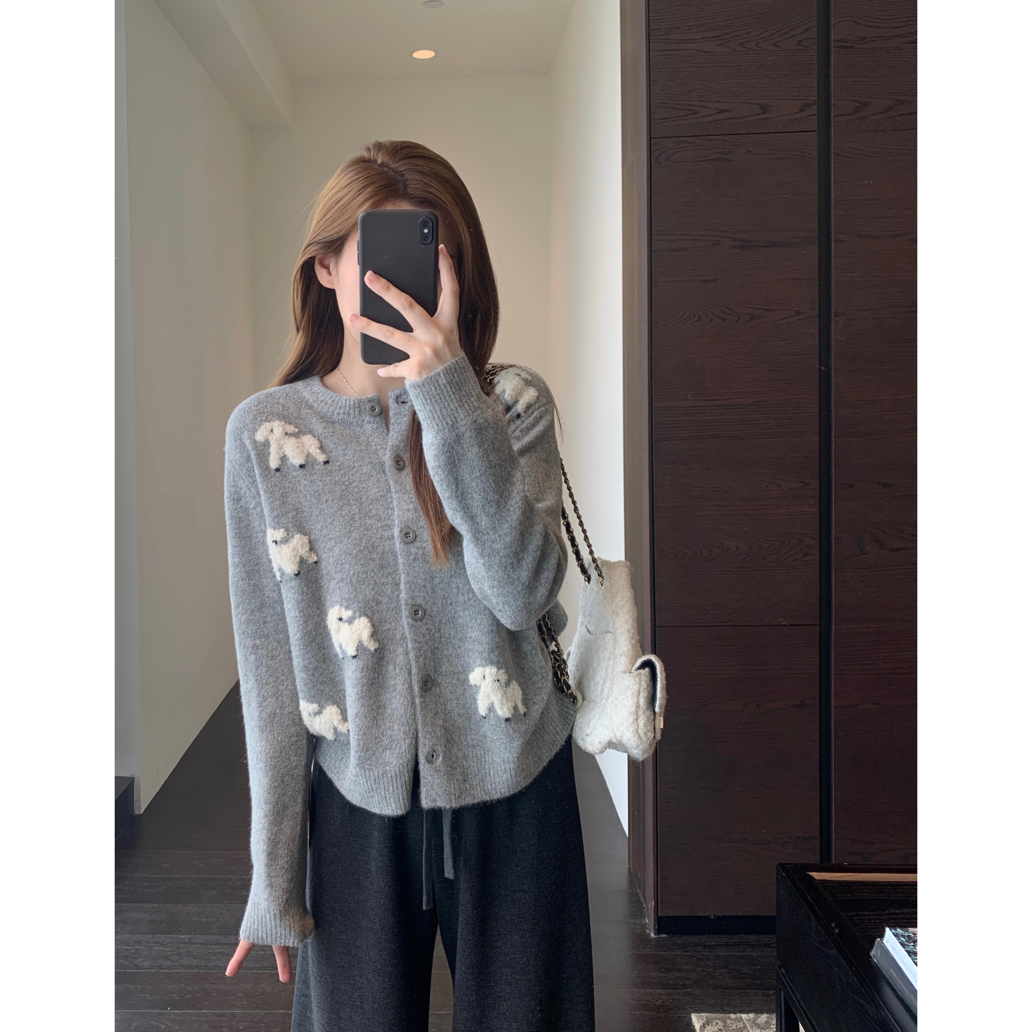 AMR UU◆韩系减龄 慵懒时髦卡通提花显瘦针织开衫女外套秋冬新款