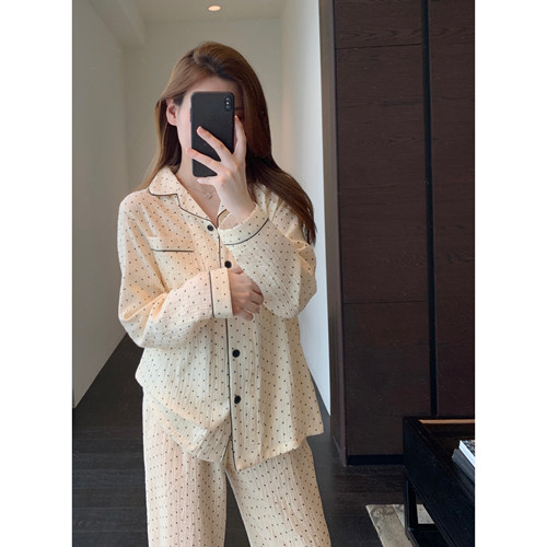 AMR UU◆日单好货 高品质双层纱印花舒适家居服睡衣套装女秋冬新