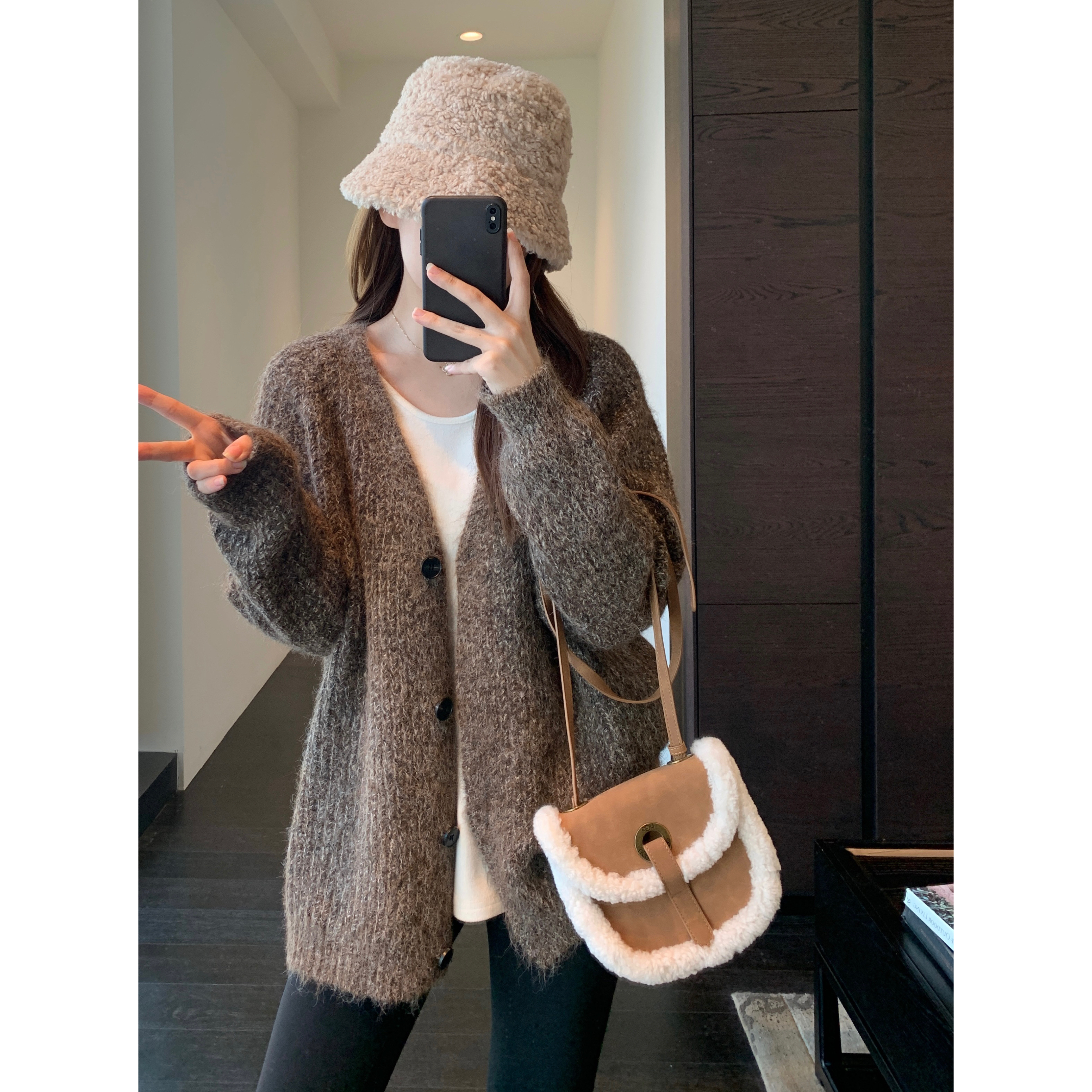 AMR UU◆氛围感 慵懒大毛衣宽松显瘦中长款针织开衫外套女2025新