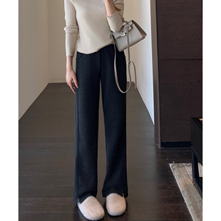 开叉休闲裤 加绒加厚高腰显瘦窄版 直筒裤 女2025新款 AMR 秋冬季