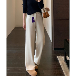型正 加绒加厚白色窄版 直筒高腰阔腿牛仔裤 AMR 冬季 版 女新款