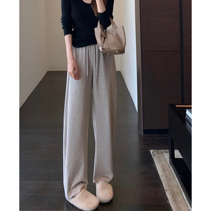 AMR UU◆高品质牦牛绒混纺保暖舒适高腰显瘦直筒阔腿裤女秋冬新款