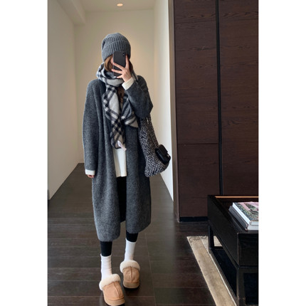 AMR UU◆慵懒时髦毛衣中长款浴袍式长袖针织开衫外套女秋冬2025新