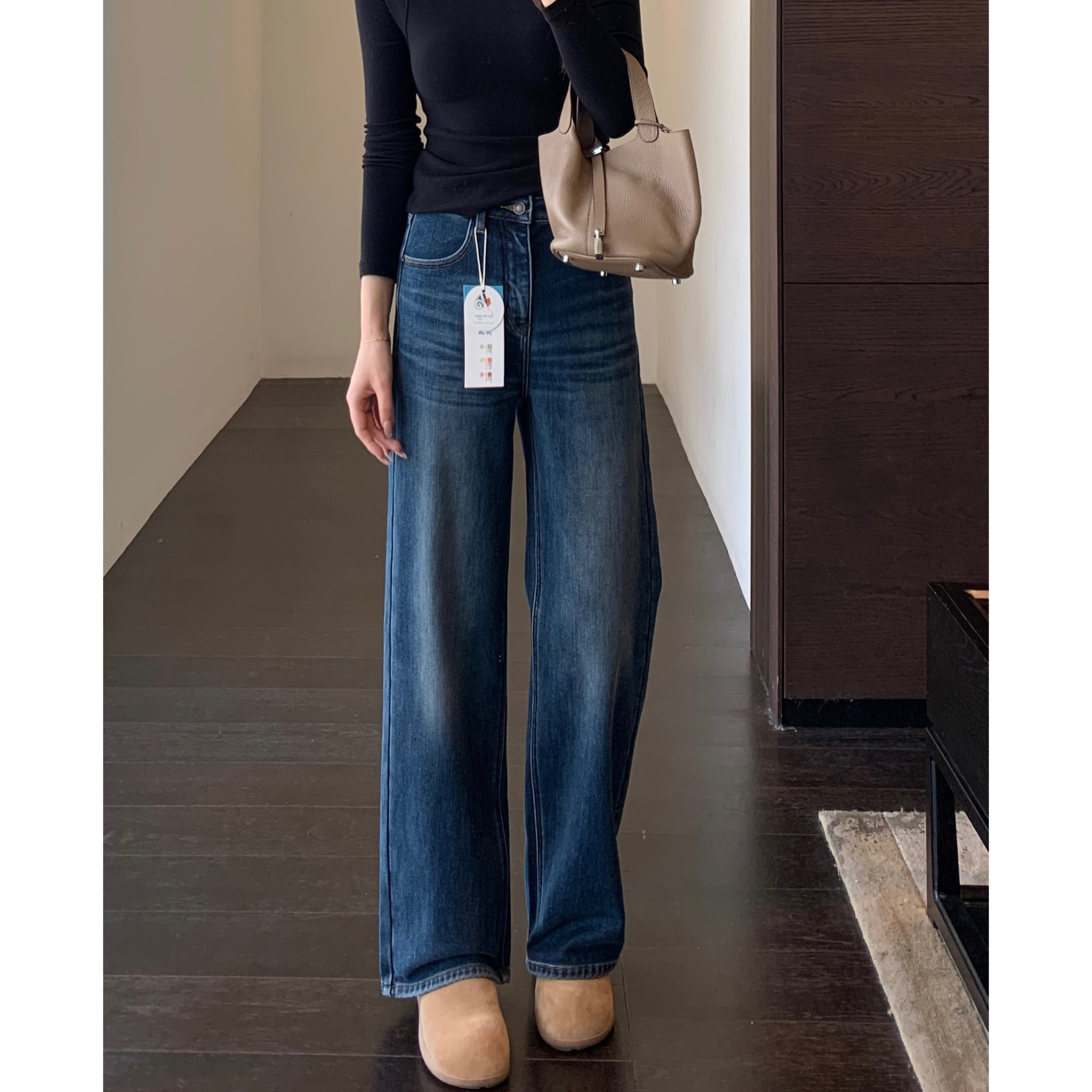 AMR UU◆口碑神裤 加绒加厚高腰直筒阔腿裤牛仔裤女2025新款秋冬