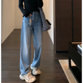 女春夏新款 AMR 牛仔阔腿裤 含醋酸天丝高品质显瘦高腰直筒窄版
