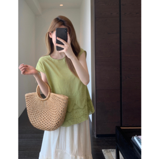 AMR UU◆定染绿色 显白减龄重工刺绣宽松显瘦短袖小衫女T恤夏新款