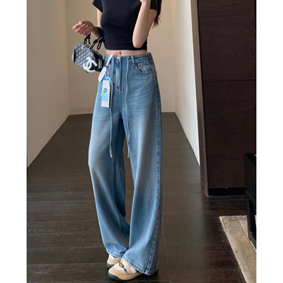 AMR UU◆重磅醋酸天丝柔软高腰窄版直筒裤显瘦阔腿牛仔裤女春夏新