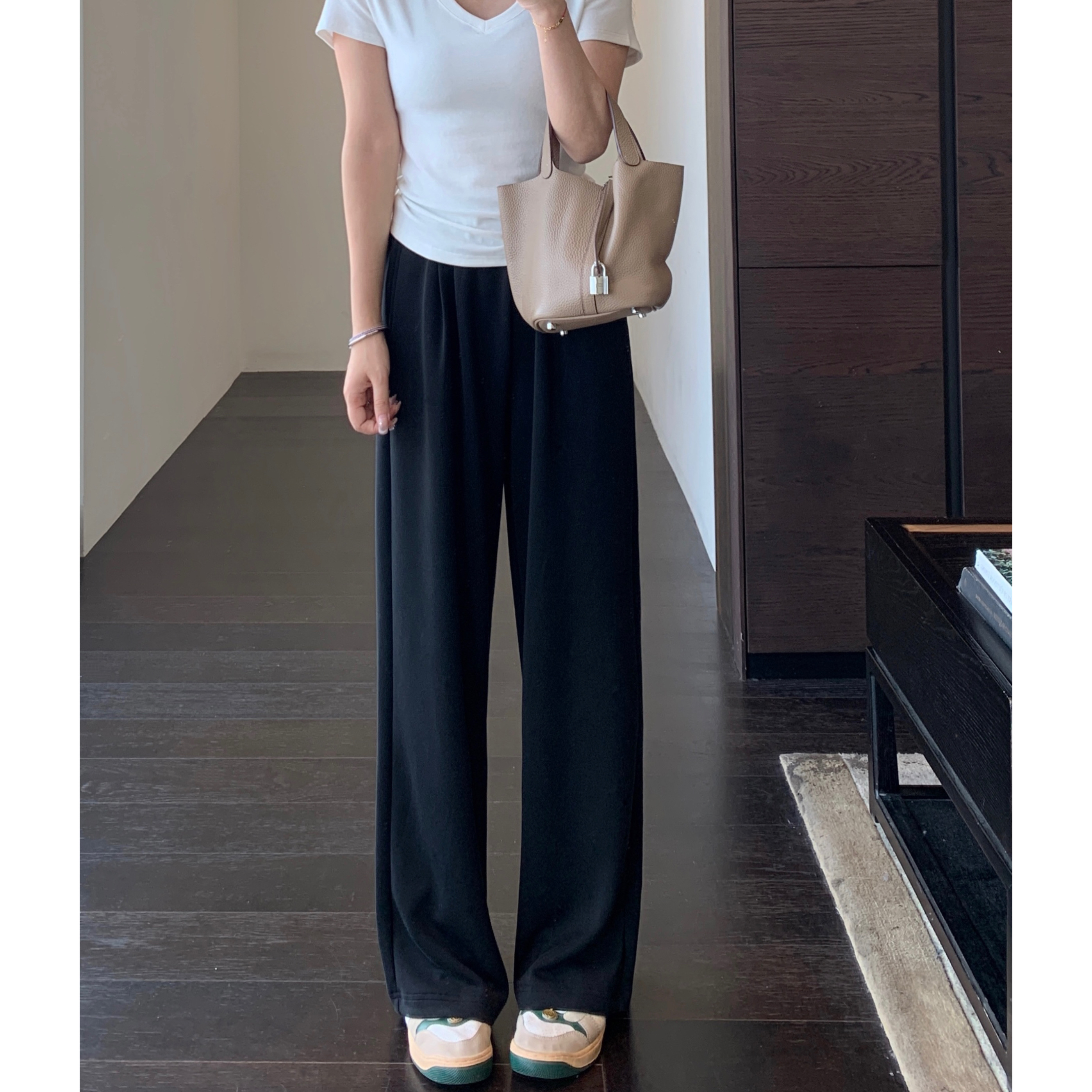 AMR UU◆小个子显腿长 凉感垂感慵懒高腰显瘦直筒阔腿裤女夏新款