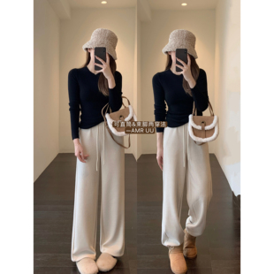 冬季 束脚&直筒两穿 女2025新款 加绒加厚宽松休闲阔腿裤 AMR