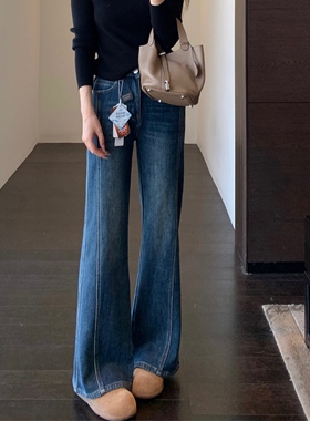 AMR UU◆版型正 显腿长加绒加厚高腰显瘦微喇牛仔裤女2025新款冬