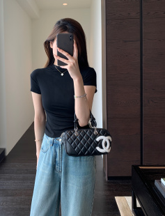 时髦小立领气质修身 辣妹T恤 显瘦纯色短款 短袖 AMR 女春夏新款