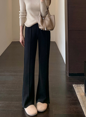 AMR UU◆时髦开叉裤 高腰黑色加绒微喇开衩马蹄裤女2025新款冬季