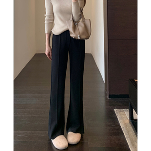 冬季 时髦开叉裤 女2025新款 高腰黑色加绒微喇开衩马蹄裤 AMR