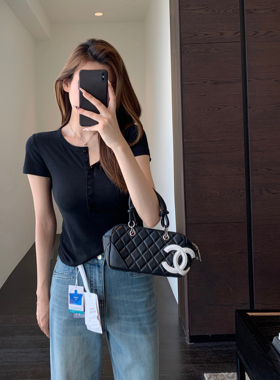 AMR UU◆时髦亨利领 凉感舒适显瘦纯色正肩短袖T恤女夏2026新款