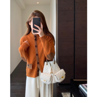 时髦撞色立领显瘦毛衣开衫 设计感小众 女外套2025新秋冬 AMR