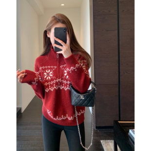 慵懒半高领费尔岛针织高领毛衣女2025新款 时髦洋气 秋冬 AMR