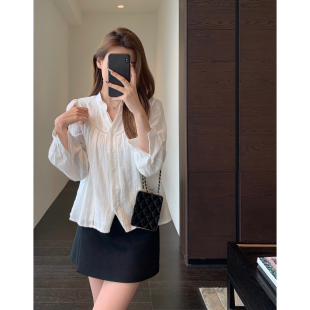 上衣女春夏2026新款 法式 甜美气质显瘦白色蕾丝衬衫 温柔 AMR