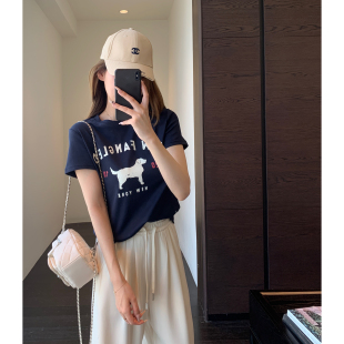 减龄时髦卡通印花正肩显瘦短袖 AMR 休闲 美式 T恤女春夏2026新