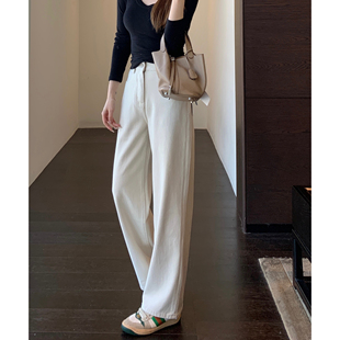 2026新款 版 显腿长高腰白色浅色直筒阔腿牛仔裤 春夏 型正 AMR