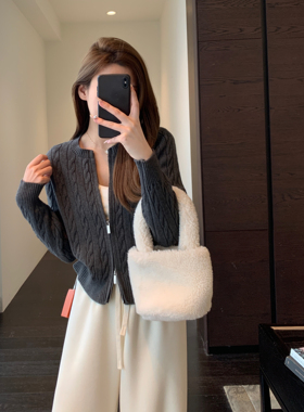 AMR UU◆巨洋气 重工绞花时髦针织开衫毛衣短款外套女上衣2026新