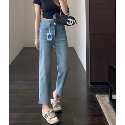 AMR UU◆版型正 显腿长高腰显瘦修身小脚裤开叉牛仔裤女春夏新款