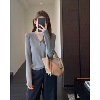 AMR UU◆搭配神器 单穿内搭纯色显瘦长袖上衣V领打底衫女秋2025新