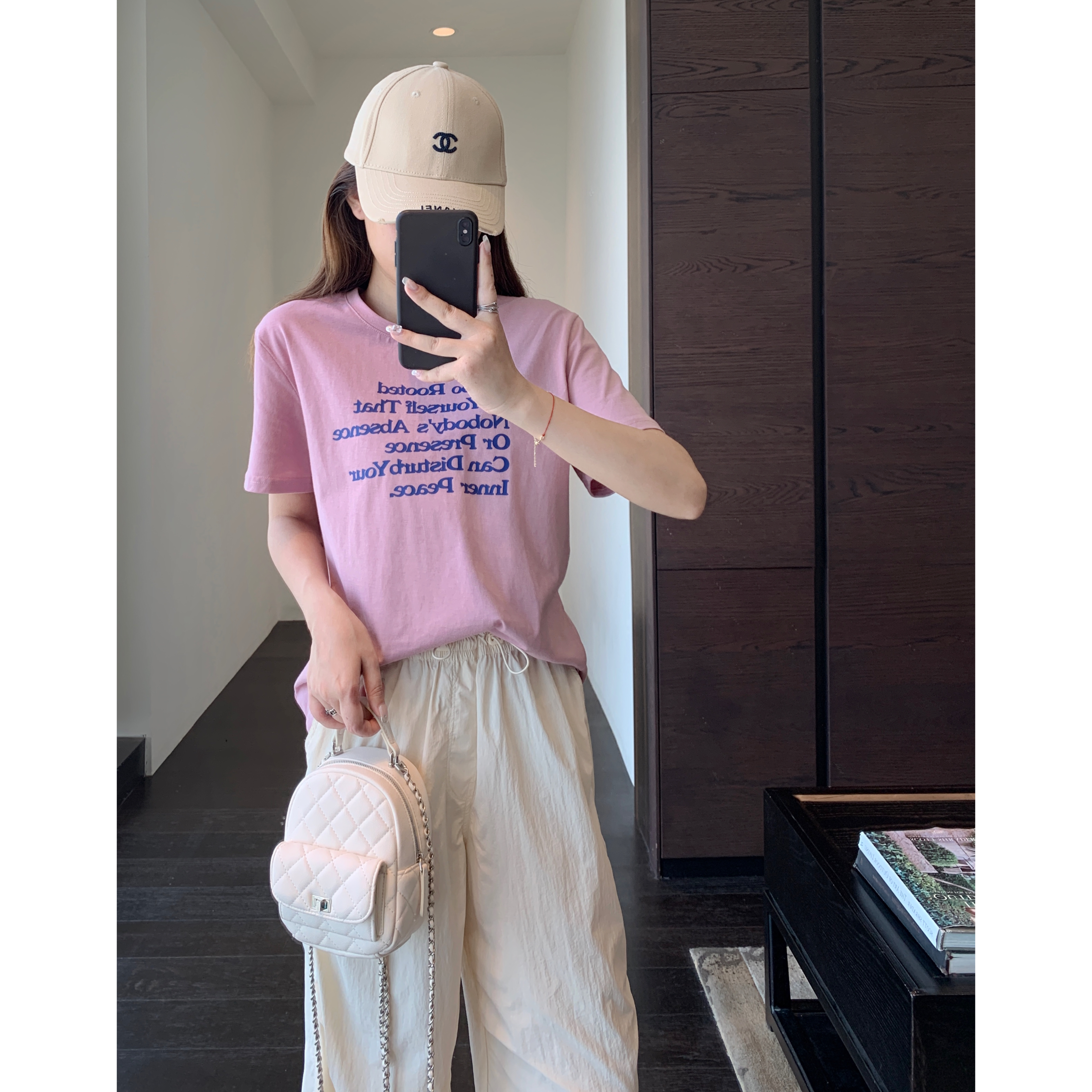 AMR UU◆少女粉 减龄时髦慵懒范显白字母印花短袖显瘦T恤女夏季新