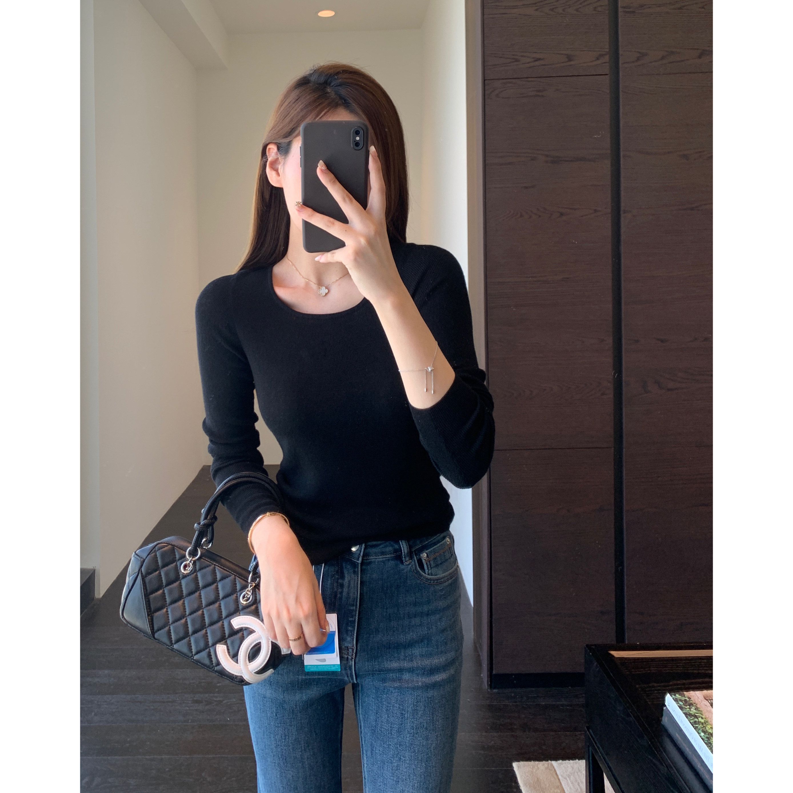 AMR UU◆秋冬不可缺 时髦方领羊毛混纺舒适显瘦针织衫打底衫女新