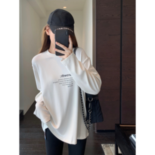 T恤女2025新秋 叠穿时髦～单穿慵懒宽松显瘦字母白色长袖 AMR