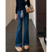 女2025新款 AMR 秋冬 加绒加厚显瘦高腰修身 微喇牛仔裤 大长腿