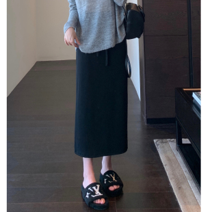 型正 版 显腿长高腰显瘦小黑裙包臀开叉半身裙女秋冬新 AMR