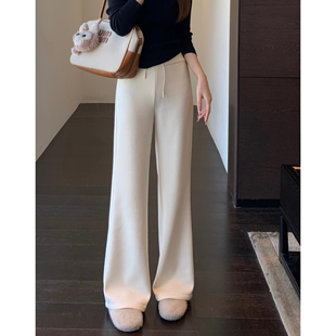 加绒休闲阔腿裤 修饰腿型～显腿长高腰微喇直筒裤 女秋冬新 AMR