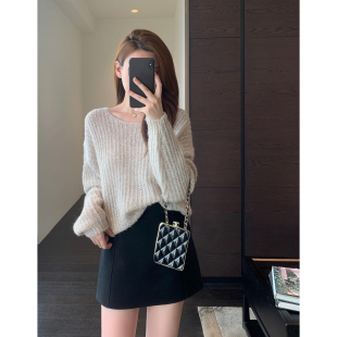 裙裤 AMR 防走光高腰A字半身裙女黑色小个子短款 显腿长 秋冬新