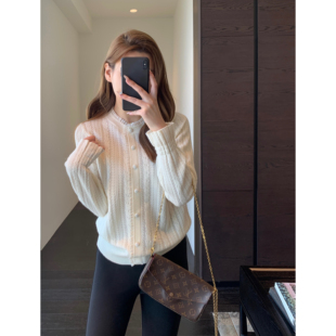 上衣女新款 温柔甜美 针织衫 设计感小众蕾丝边欧根纱开衫 AMR