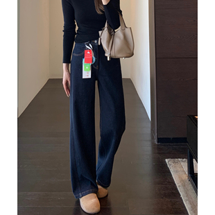 型正 版 高品质加绒磨毛宽松直筒阔腿裤 女牛仔裤 AMR 秋冬新款