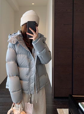 AMR UU◆升级版～鹅绒服lu家五格连帽保暖短款厚女羽绒服秋冬新款