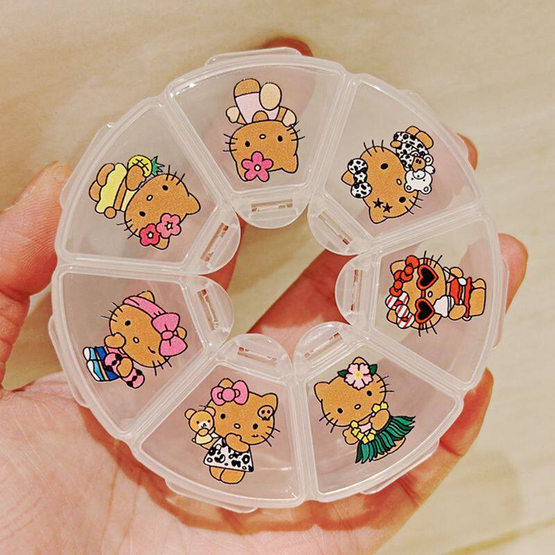 日本sanrio三丽鸥黑皮kitty药盒可拆分便携药丸胶囊耳钉收纳卡通